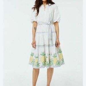 Roberta Roller Rabbit White Dress with Green and Yellow Embroidery
